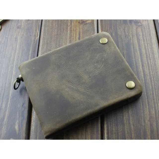 Vintage leather man's wallet with money clip, card holder, chain, coin - Perfect gift