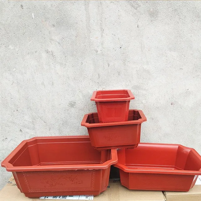 Rectangular octagonal plastic pot with bowl decorated ornaments