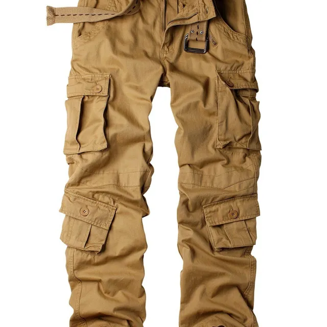 Male casual cargo pants with 8 pockets - military camouflage, comfortable for work and leisure