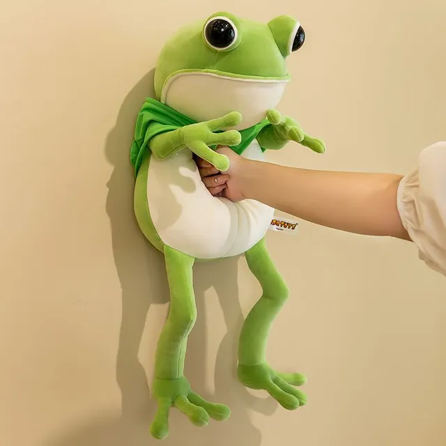 Cute plush pillow with frog in coat