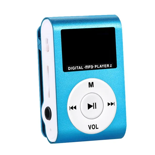 Odtwarzacz MP3 + słuchawki + kabel USB - 5 kolorów modra