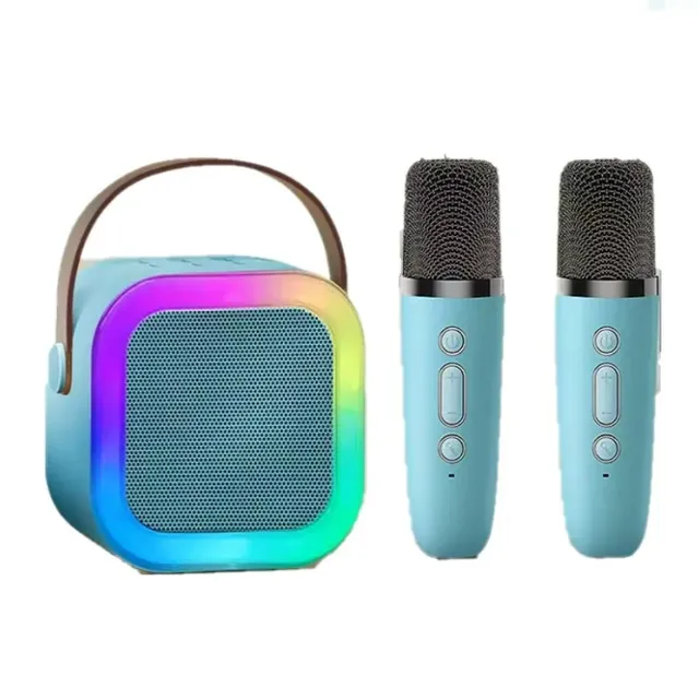 Mini set de karaoké Bluetooth avec éclairage LED - Haut-parleur avec deux microphones