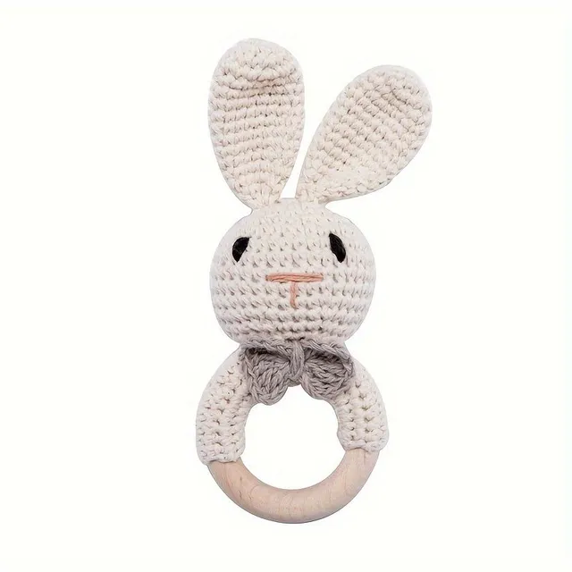 Hooked rattle in the form of a brown bunny - cute design impresses the baby, Built-in bells ring when swinging