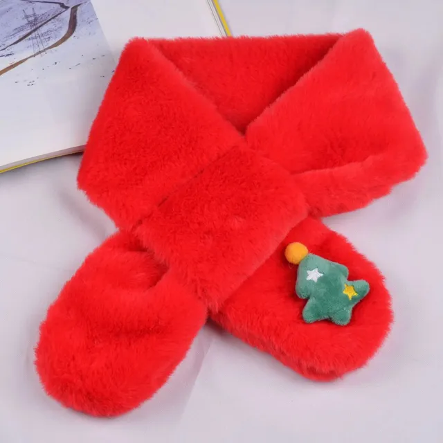 Children's winter scarf made of artificial fur with a motif of fruits and animals