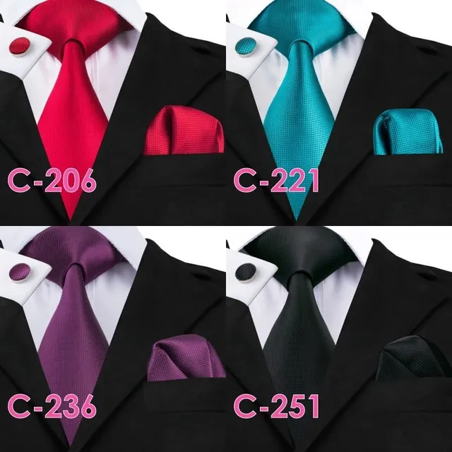 Męski luksusowy zestaw biznesowy | krawat, chusteczka do nosa, spinki do mankietów