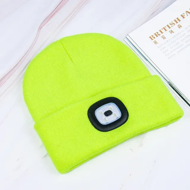 Unisex LED knit cap with USB charging light, head torch, winter knit cap with night light