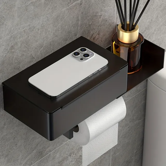 Elegant lounge: Toilet paper holder with wall shelf - Practical and stylish supplement