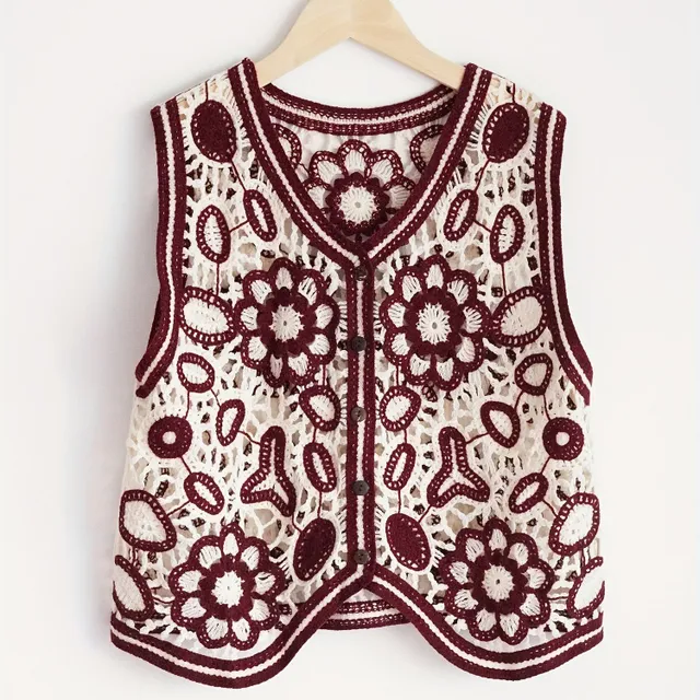 Gilet en tricot boho avec motif ajouré - taille unique pour filles