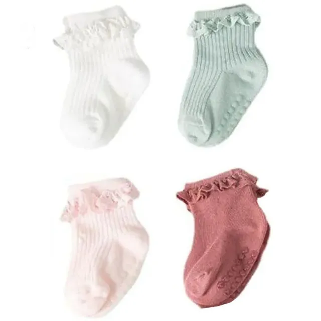 Baby cotton anti-slip socks in autumn and winter with baby and toddler ruffles, 4 pairs