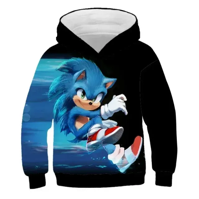 Hanorac unisex pentru copii cu glugă și imprimeu 3D cu Sonic