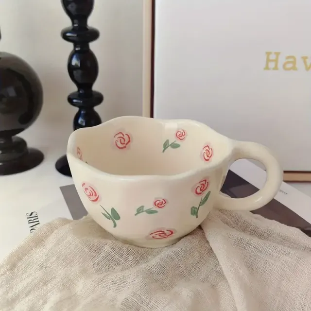 1 pièce, tasse à café avec motif floral, tasse en céramique irrégulière, pour la famille, les collègues, les enseignants