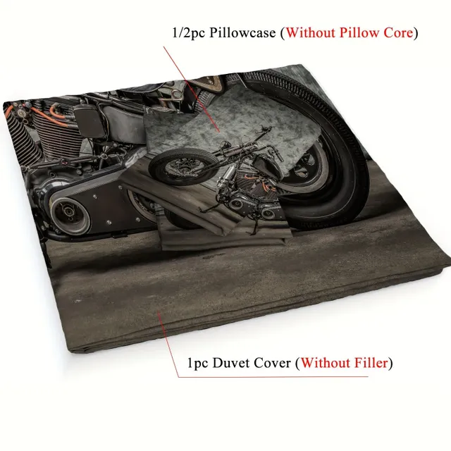 Retro motorcycle sheets made of 3D dust, Comfortable set of bed linen, Ideal for bedrooms, guest rooms and dorms.