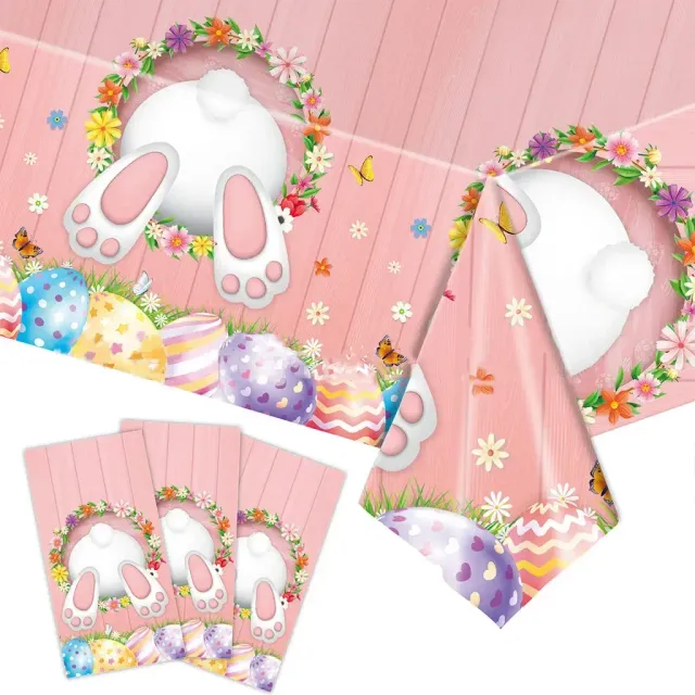 Easter disposable tablecloth with cute rabbits, eggs and cheerful motifs