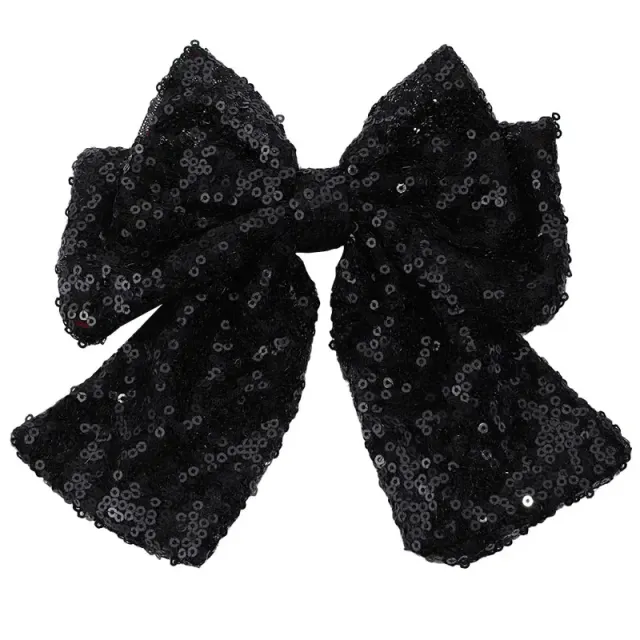 Designer decorative hair bow with sewn sequins - several color and cut variants