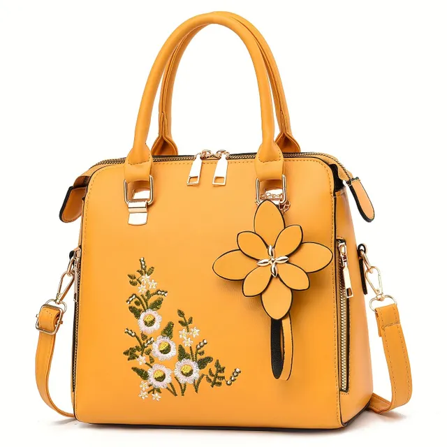 Women's Handbag - Cross, Flower Embroidery Pattern, Pendant (2v1)