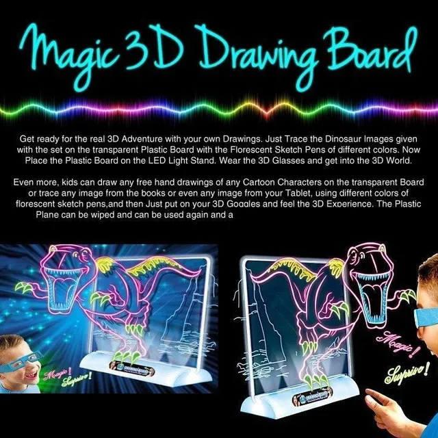 3D Writing Drawing Pad Magic Drawing Pad with LED Writing Board Illuminated Drawing Board Children's Brain Development Toy with Puzzle