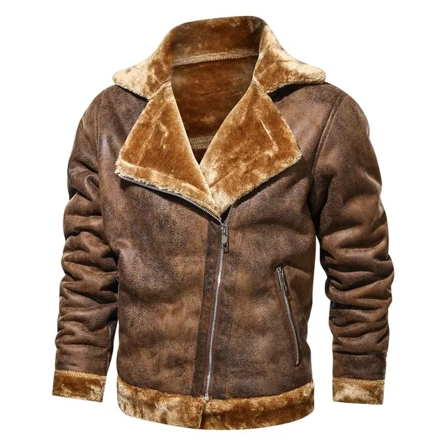 Men's leather jacket with fur Fly