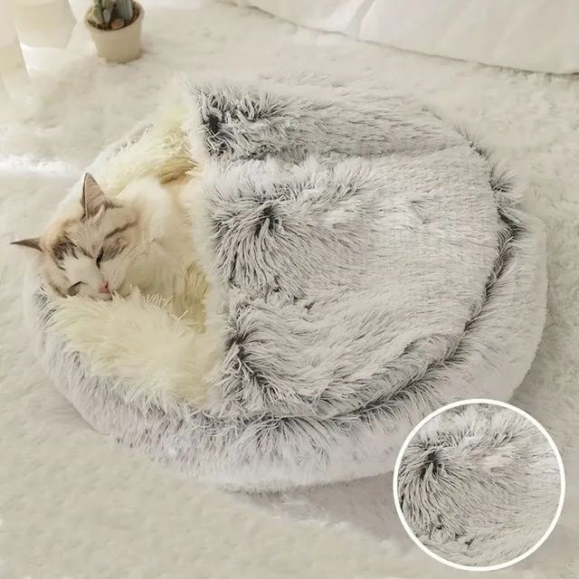 Iarna 2in1 Cat Bed / Cot rotund cald Pet Bed Casa lung Plush cald sac de dormit Couch pernă