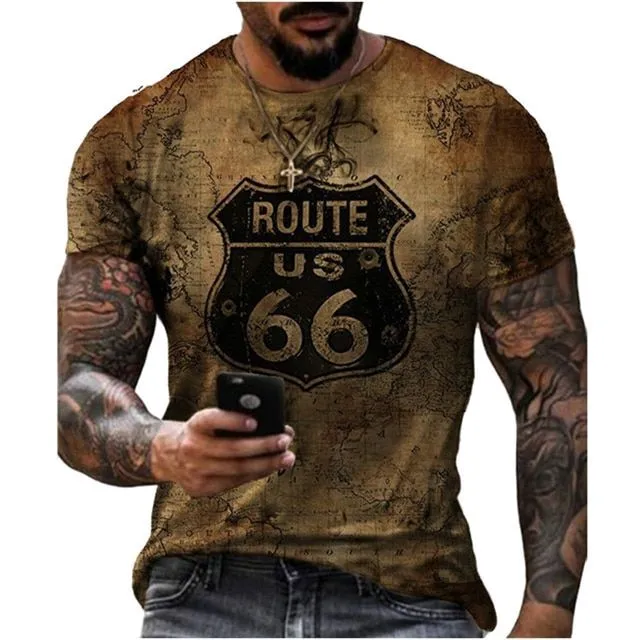 Bărbați mânecă scurtă T-shirt cu imprimare - Route 66