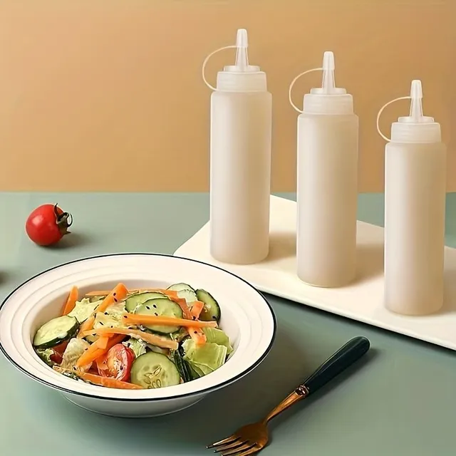 6pc Bottle for dressings with cap and measuring cup, repeatedly applicable