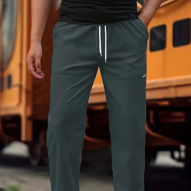 Men's comfortable sweatpants with pockets, straight cut, drawstring, suitable for spring and autumn