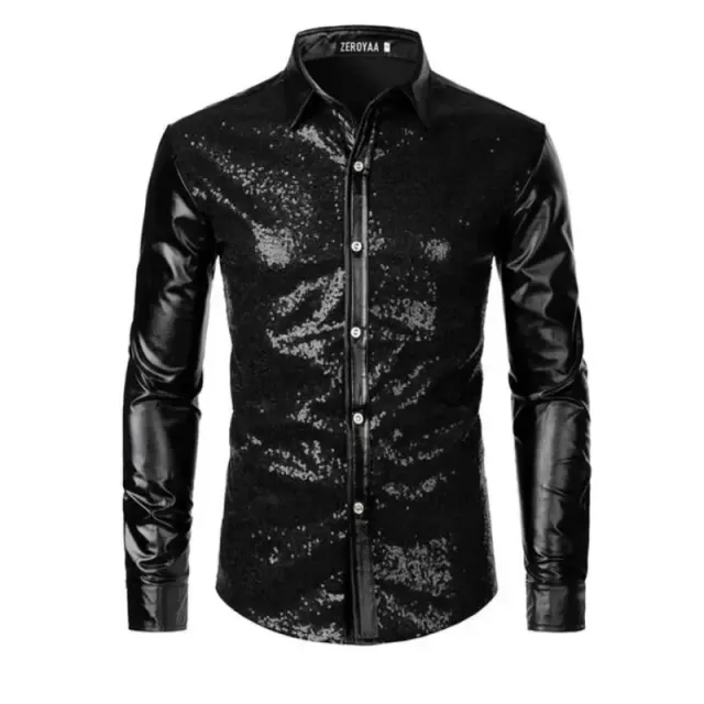 Men's stylish sequin long sleeve shirt