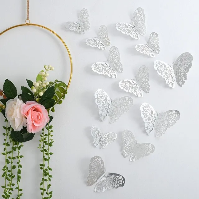 Set of 3D adhesive butterfly stickers on the wall - different colors