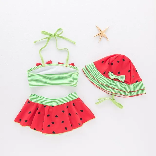 Set bikini pentru fetițe cu căciuliță de baie