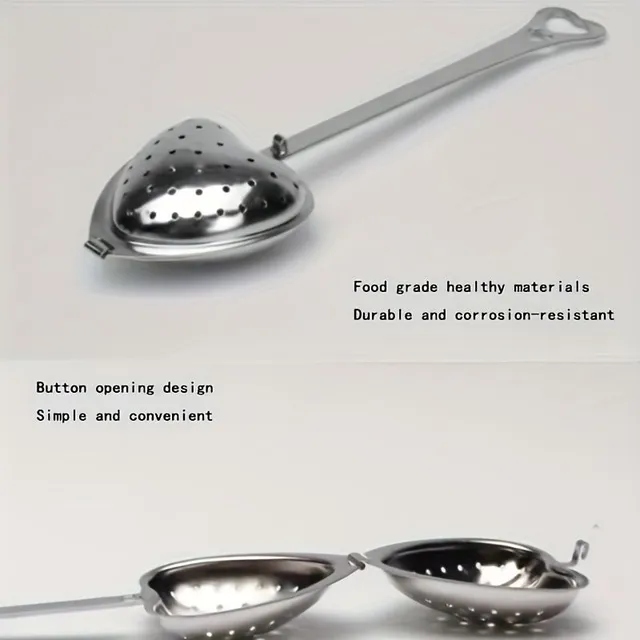 Practical tea sieve in the shape of a heart made of stainless steel with comfortable handle