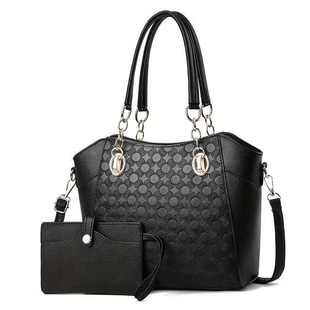 Timeless embossed tote bag and monochrome crossbody bag with detachable wallet - versatile for work