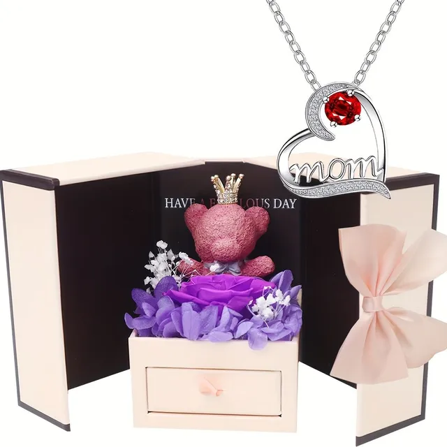 Bel amour : set cadeau avec rose éternelle et colliers pour maman pour la fête des mères, la Saint-Valentin et d'autres fêtes