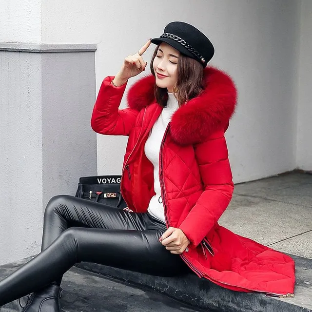 Women's long winter jacket with pattern and fur coat - 5 colours