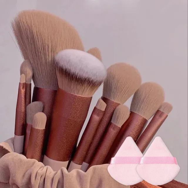 Set of 13 make-up brushes - soft and fluffy brushes on the base base, face, eye shadows and kabuki