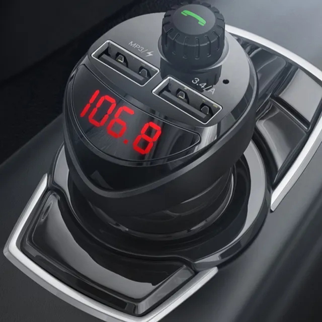 Dual USB car charger with bluetooth