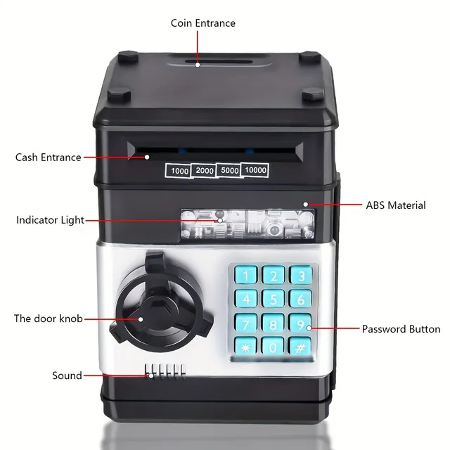 Children's electronic cash box with ATM function - coin and banknote piggy, great gift for children