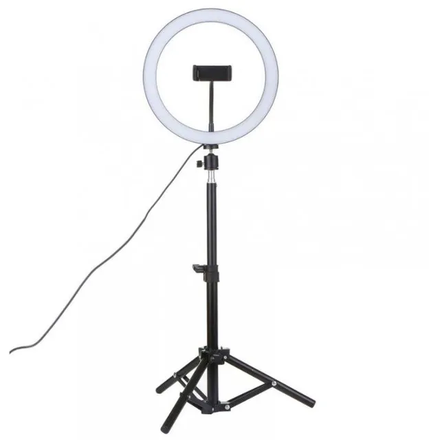 Circular photo light with tripod and phone holder