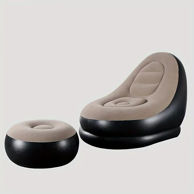 Portable lazy inflatable chair with foot pump, color box cover, modern home/outdoor sun lounger