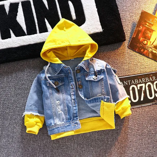 Boy Girl Denim Jacket Gyerek kabát Gyerekek felső ruhák Top Ruha Tavaszi Ősz Fiú Sportruha Hood gyerekeknek 1-6T