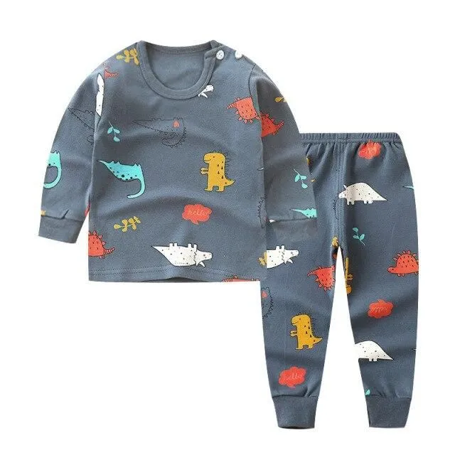 Children's pyjama set in cotton bluedinosaur 12m-hight-65-75cm