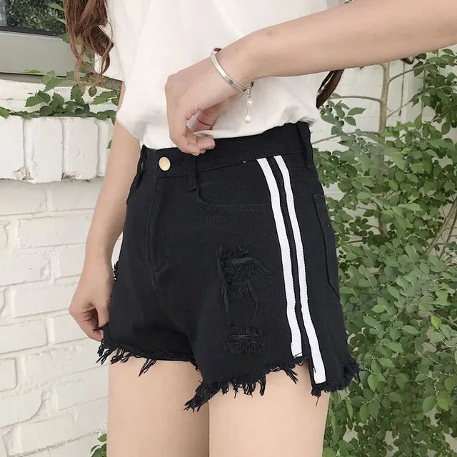 Sale Black denim shorts with side stripes