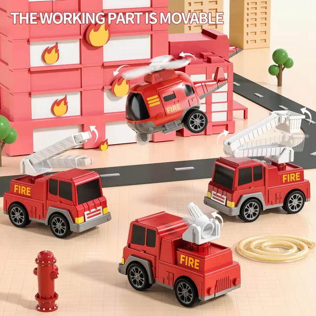 Fire truck with transporter 5v1 - Toys for children, girls and boys