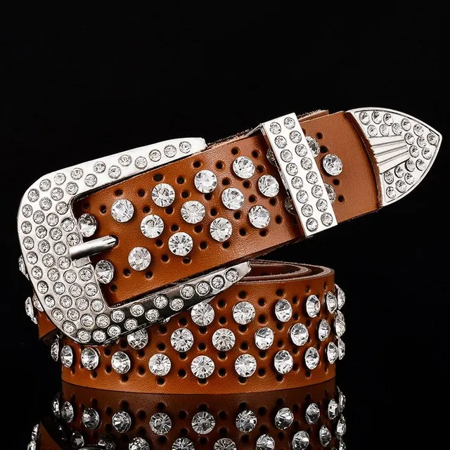 Modern leather belt with luxury rhinestones - 7 colours