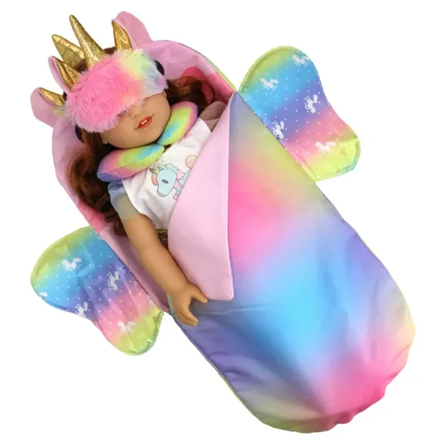 Barevný roztomilý spacák na panenku o velikosti 52 cm - Duhové barvy
