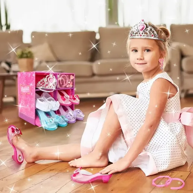 Princess Set of Decorating Shoes Girl's Shoes Playing Role Playing Toys Heroes Set of Jewelry Gift Set Set of 4 pairs of shoes Collection of crown earrings and bracelets Tiara for girls aged 3-6 years