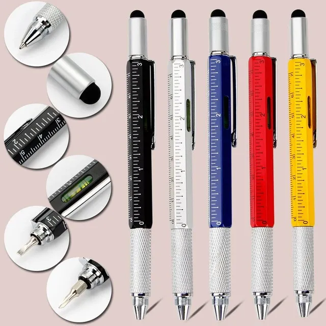 7 in 1 Multifunctional Handheld Screwdriver Ballpoint Pen Measurement Technical Ruler Screwdriver Touch Screen Stylus Level