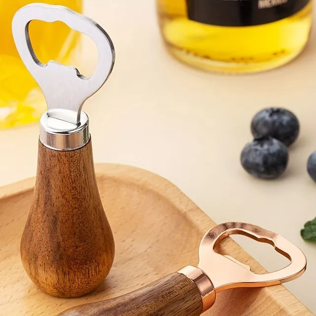 Beer opener with wooden handle