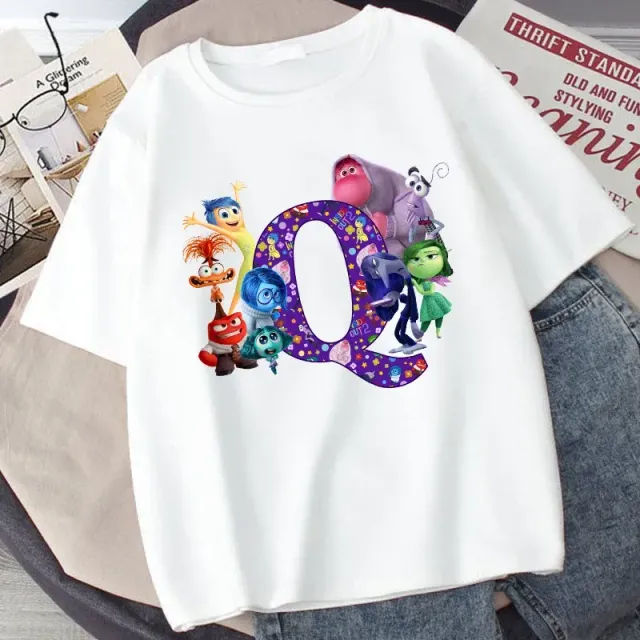 Stylish children's T-shirt printed with letters and characters from the fairy tale Inside Out 2 - Inside Out 2