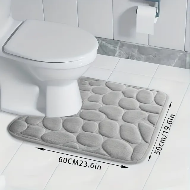 Set of 3 pieces of bathroom mats made of memory foam, anti-slip bath rug, U-shaped toilet mat, soft comfortable shower carpet, bath mat with stone printing monochrome, bathroom decoration, bathroom decoration, kitchen