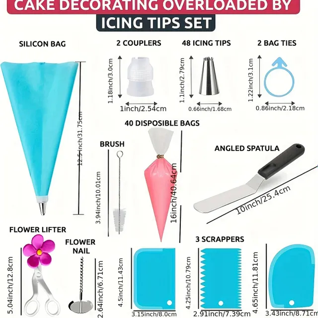 Decoration set: Stainless steel decorated toes, swivel tray, cupcakes cupcakes cupcakes, grocery scissors, baking forms, cake equals