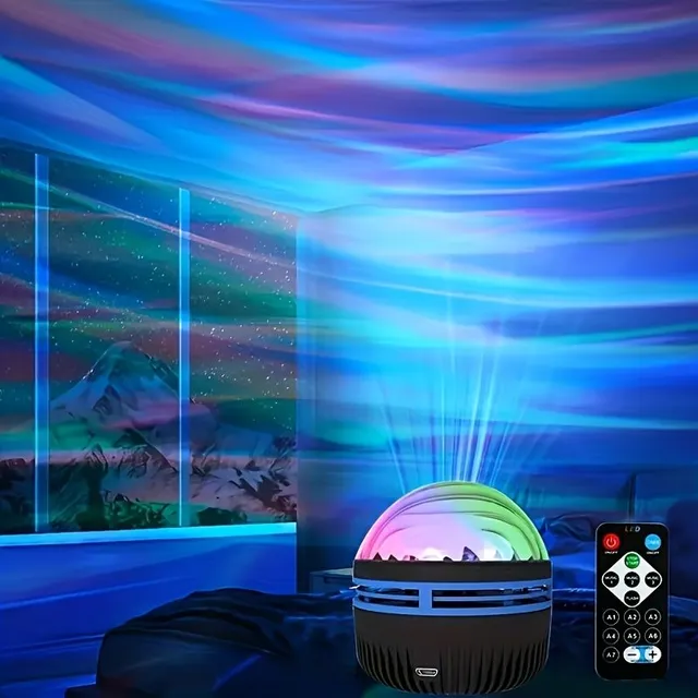 Star projector of the galaxy and sea waves - Nightlight with rotating sky and nebula. Romantic decoration to the bedroom and party